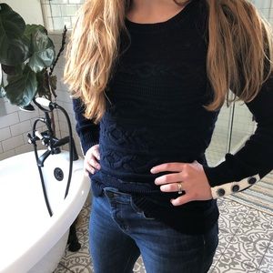 Long navy knit sweater